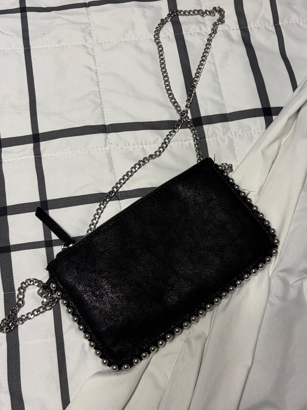 Zara Black Chain Strap Crossbody Bag with Stud Trim